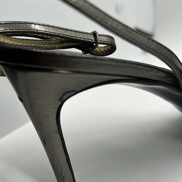 Yves Saint Laurent Auth Gray/Gold Strappy Stiletto Heel Shoes **Size 10** 🔥🔥 - Picture 10 of 10
